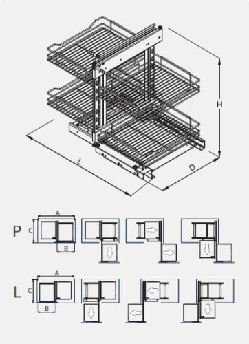 Cargo narożne MAGIC KOMFORT (P/L) uniwersalny LINIA PRESTIGE 
800 front 420/450  kolor P22 